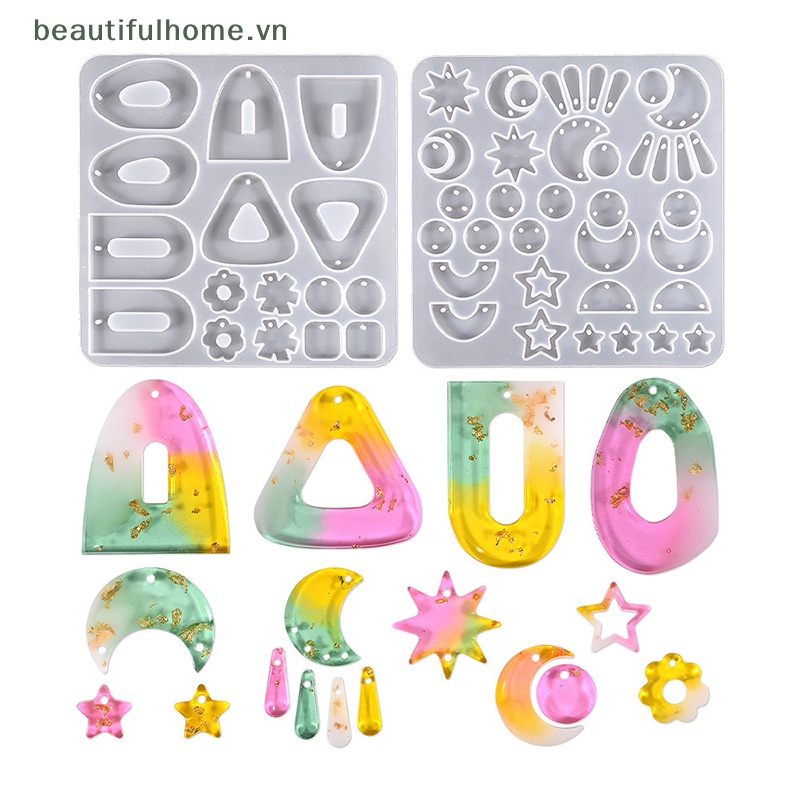Khuôn Silicone Làm Mặt Dây Chuyền / Móc Khóa Hình Oval / Trái Tim / Mặt Trăng Bằng Pha Lê DIY