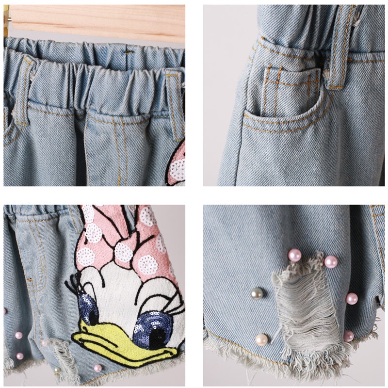 CATIMINI Quần Short denim Dáng Rộng In Hoạt Hình Kiểu Hàn Quốc Dễ Thương Cho Bé Gái