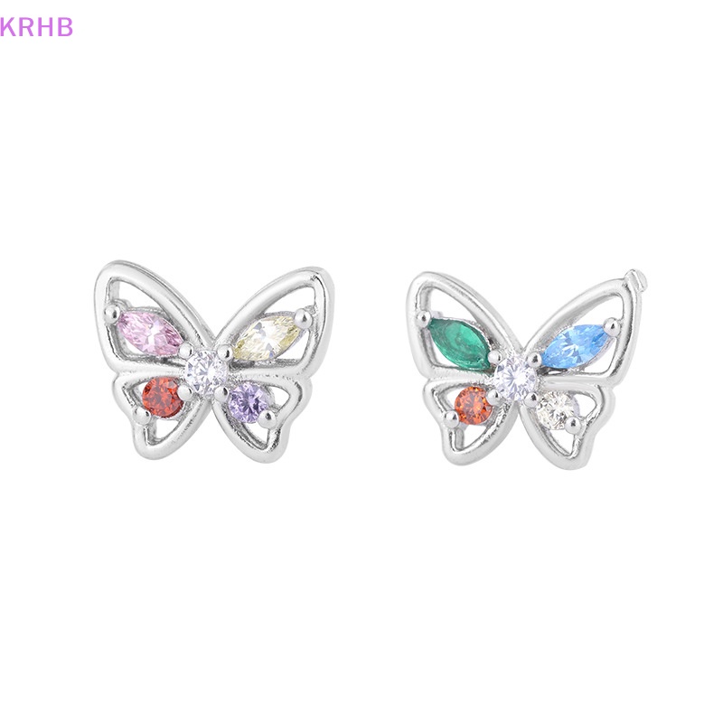 Khuyên Tai Hình Bướm Rỗng Bằng Bạc Zircon Nhiều Màu Cho Nữ Mới