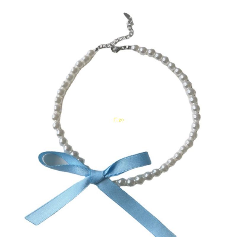Vòng Cổ Choker Ngắn Bản Rộng Thắt Nơ Đính Hạt Ngọc Trai Nhân Tạo Phong Cách Gothic Làm Quà Tặng Năm Mới