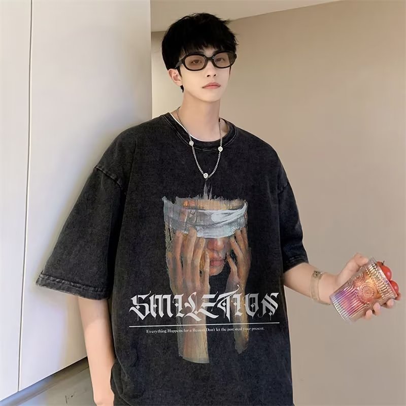 Áo Thun Cotton Ngắn Tay Phong Cách Retro Thời Trang Cho Nam