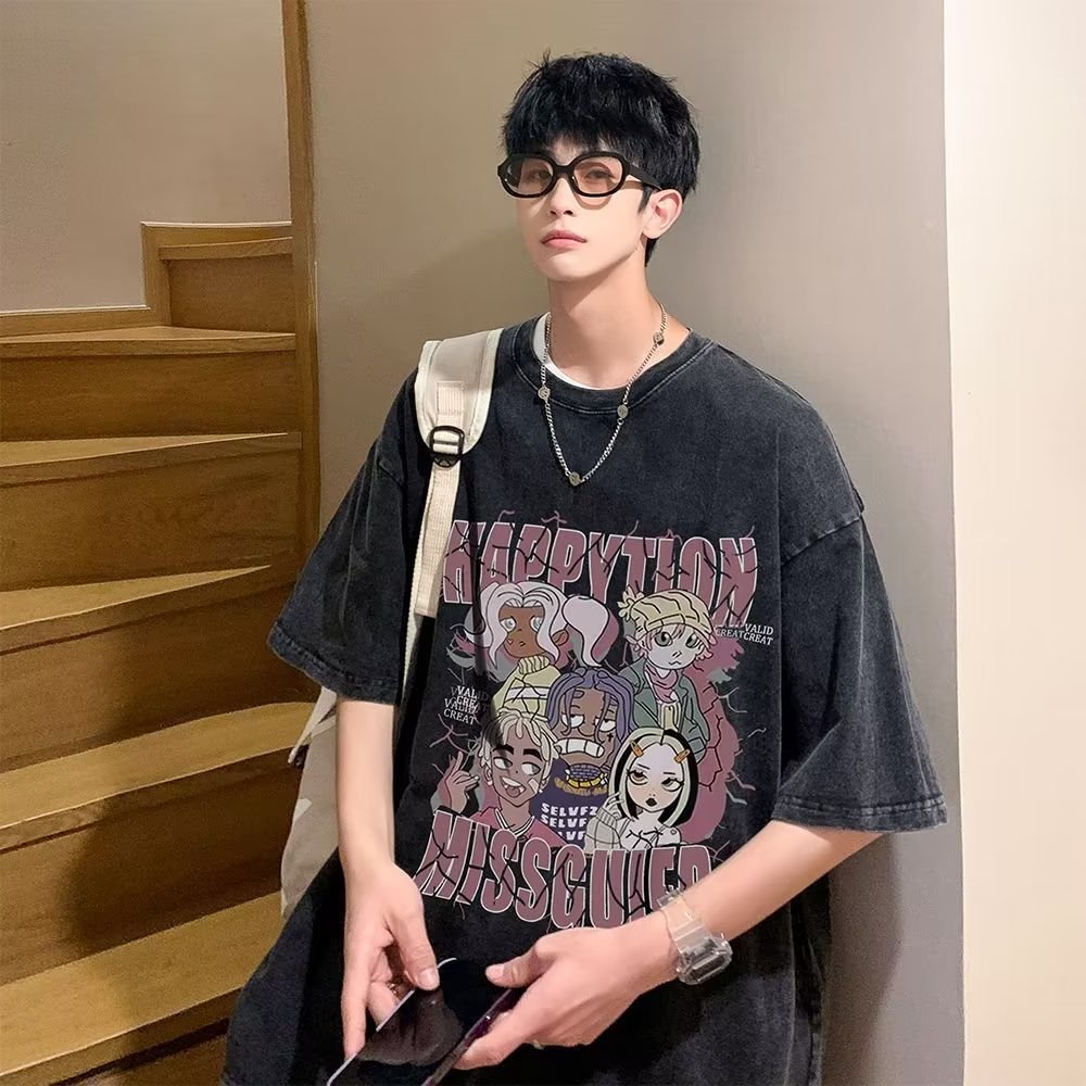 Áo Thun Tay Ngắn Dáng Rộng Phong Cách Đường Phố Mỹ Thời Trang Mùa Hè Cho Nam Giới 5