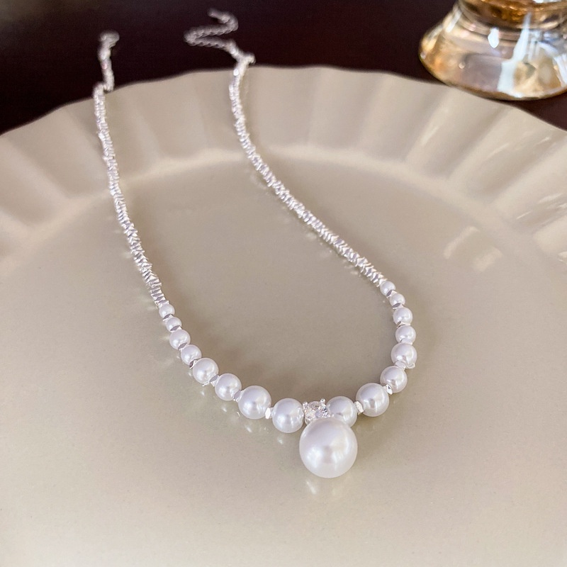 Vòng cổ Mạ Bạc Mặt Hình Tam Giác Đính Ngọc Trai Nhân Tạo Thời Trang