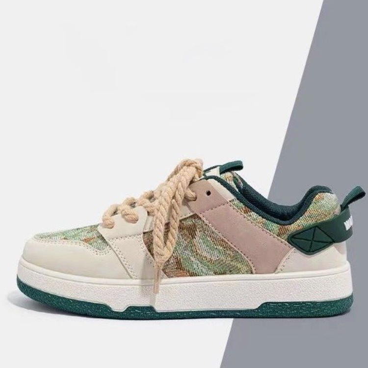 Giày Thể Thao Đế Cao Su Mềm Màu Hồng Và Xanh Lá Phong Cách Retro Dành Cho Nữ