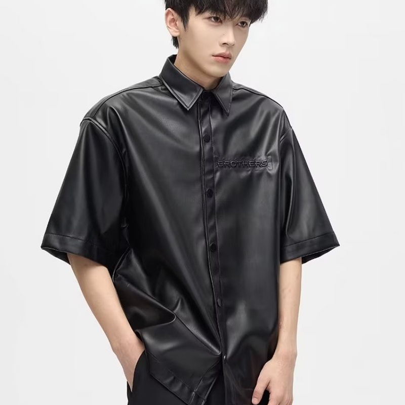 Áo Khoác Da PU Tay Ngắn Dáng Rộng Dập Nổi Họa Tiết Đường Phố Mỹ Cá Tính Thời Trang Mùa Hè Cho Nam