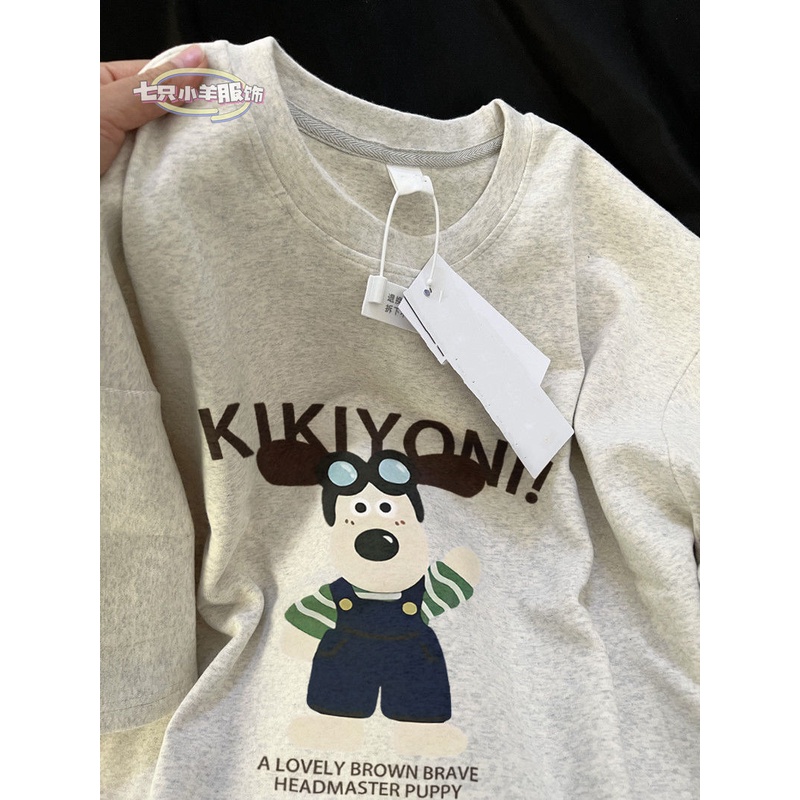 Áo Thun 100% Cotton Tay Ngắn In Họa Tiết Hoạt Hình Phong Cách Hàn Quốc Cho Nữ