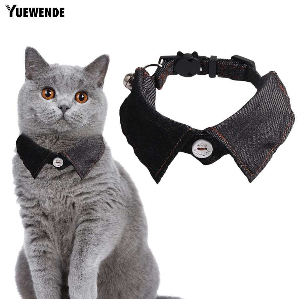 Yq.e Vòng Cổ Thắt Nơ Họa Tiết Kẻ Sọc Có Thể Điều Chỉnh Vải Denim Mềm Thoải Mái Có Chuông Cho Chó Mèo Sành Điệu Cho Đám Cưới