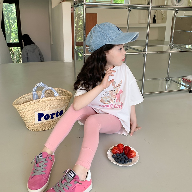 Áo Thun Tay Ngắn Dáng Rộng In Hoạt Hình Thỏ Kiểu Hàn Quốc Thời Trang Mùa Hè Cho Bé Gái