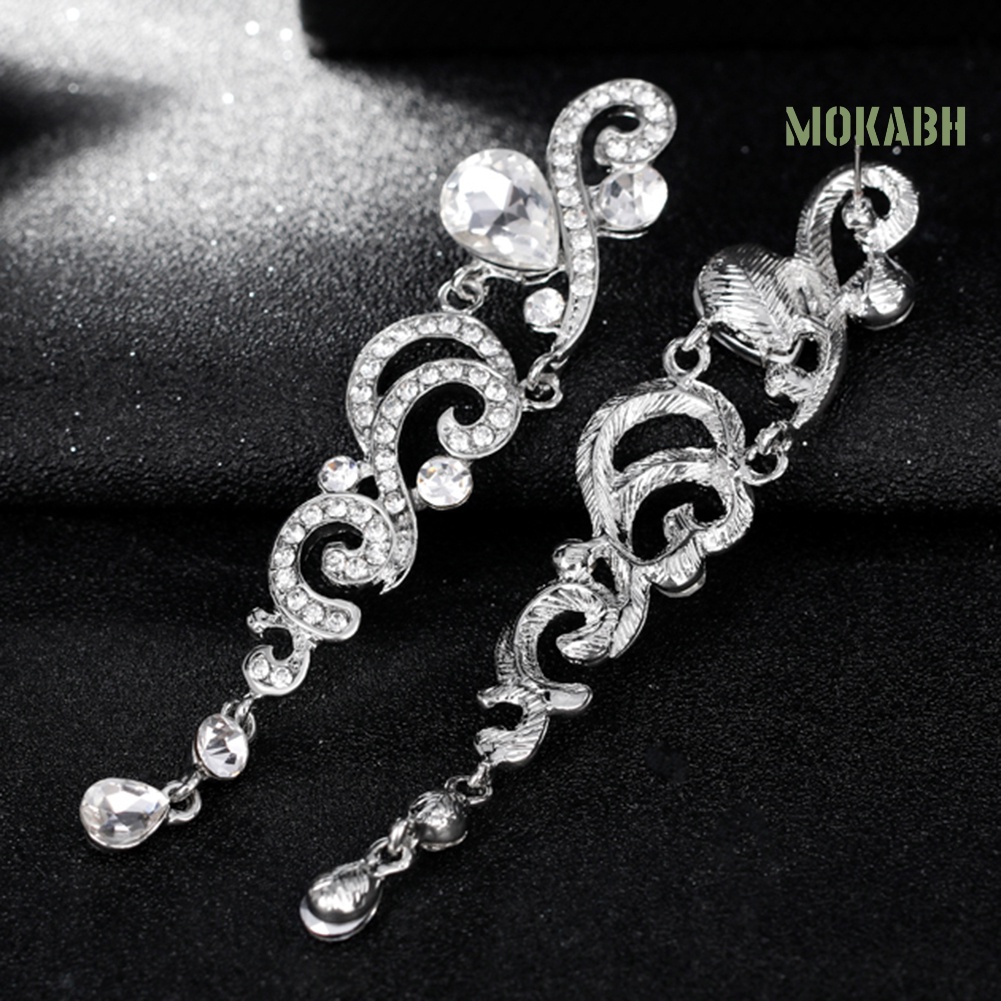 Bông Tai Dáng Dài Đính Đá Sang Trọng Cho Cô Dâu