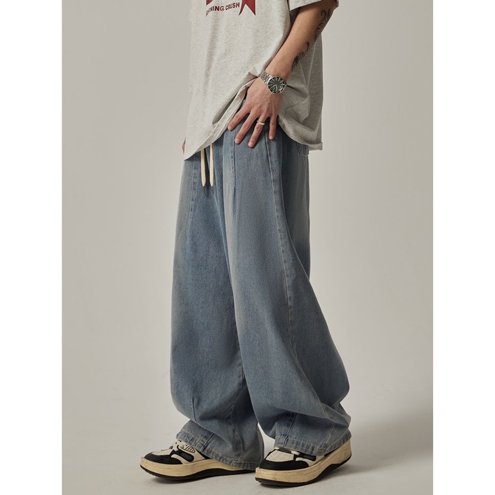 Quần Jean Dài Ống Rộng Phong Cách Đường Phố Mỹ Thời Trang Xuân Thu Cá Tính Cho Nam Và Nữ
