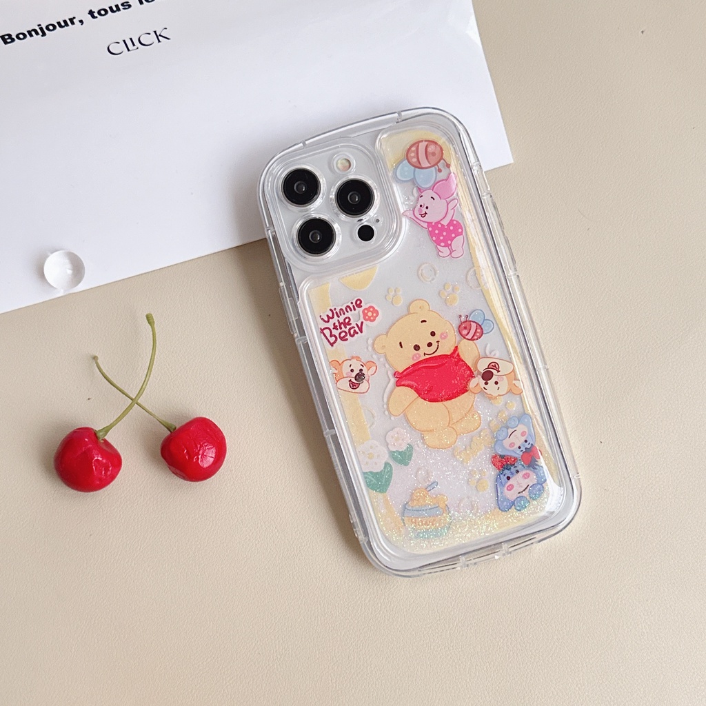 Ốp Điện Thoại TPU Trong Suốt Họa Tiết Gấu Kim Tuyến Nước Chống Sốc Cho IPhone 14 13 12 11 Pro Max