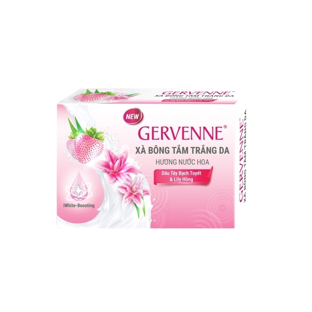 Xà bông tắm trắng da hương nước hoa Gervenne Dâu Tây Bạch Tuyết & Lily Hồng 90g