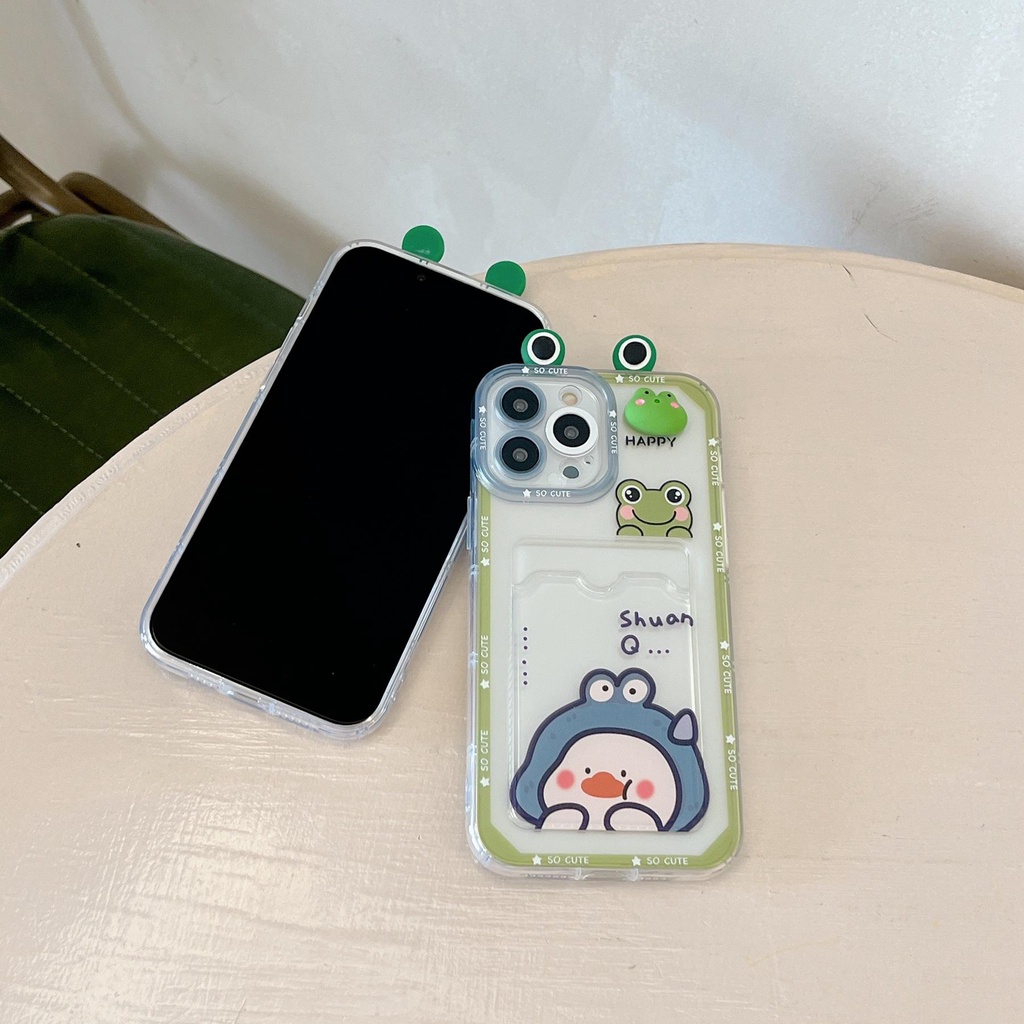 Ốp Điện Thoại Tpu Mềm Trong Suốt Hình Ếch Hoạt Hình Có Ngăn Đựng Thẻ Cho iPhone 14 Plus 13 12 11 Pro XR XS Max