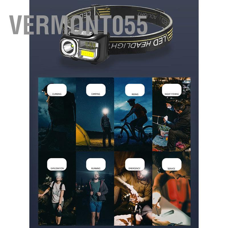 Vermont055 Đèn Pha LED Ánh Sáng Mạnh Tầm Xa Di Động Cảm Ứng Sạc USB Dành Cho Câu Cá Chạy Đêm Ngoài Trời