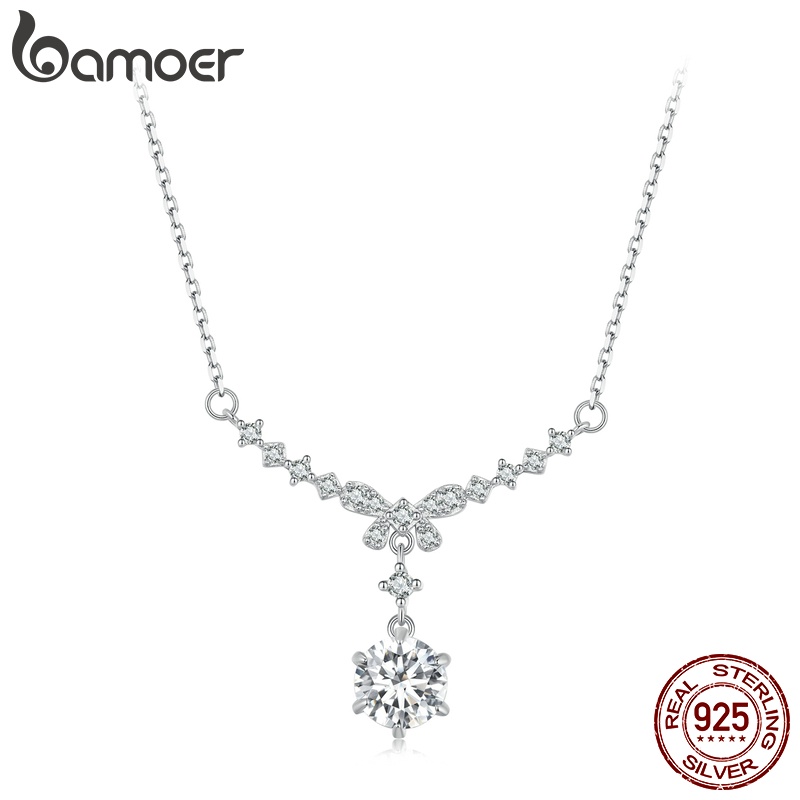 BAMOER Vòng cổ BạC 925 1ct ĐíNh Kim Cương Giả 100% KiểU Cổ ĐiểN