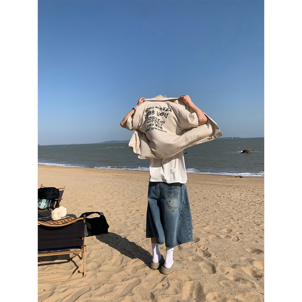 Quần Short Denim R1dge Họa Tiết Graffiti Đường Phố Mỹ Thời Trang Mùa Hè Cho Nam