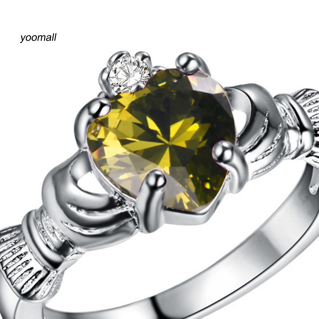 Nhẫn Đính Hôn Bằng Đồng Đính Đá Hình Trái Tim Sang Trọng Cho Nữ