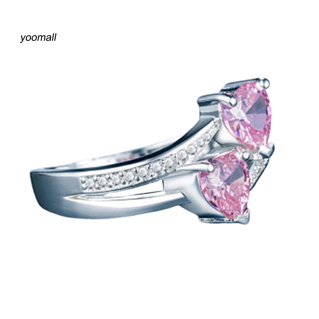 Nhẫn Hình Trái Tim Đôi Đính Đá Zircon Lấp Lánh Thời Trang Dự Tiệc Cho Nữ