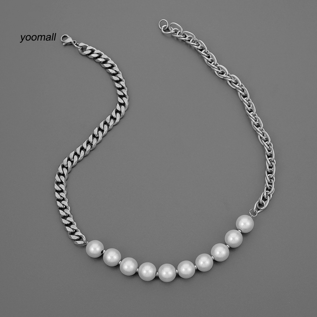 Yo / Vòng Cổ Choker Bằng Thép Không Gỉ Đánh Bóng Đính Ngọc Trai Giả Cá Đảo Trang Trí Dành Cho Nam