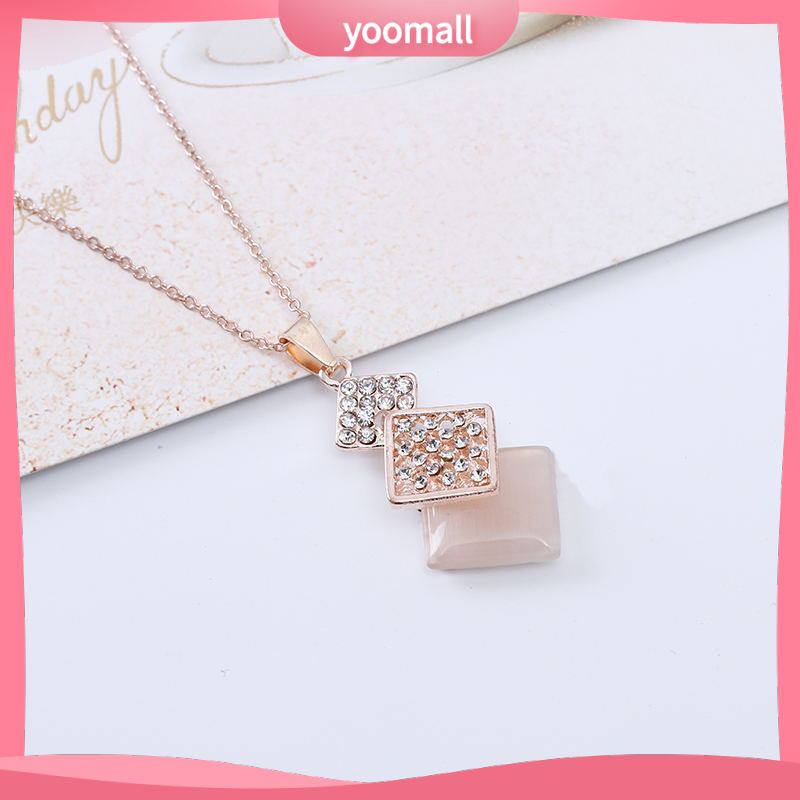 Bộ Vòng cổ + Bông Tai Đính Đá Opal Hình Vuông Rỗng Thời Trang
