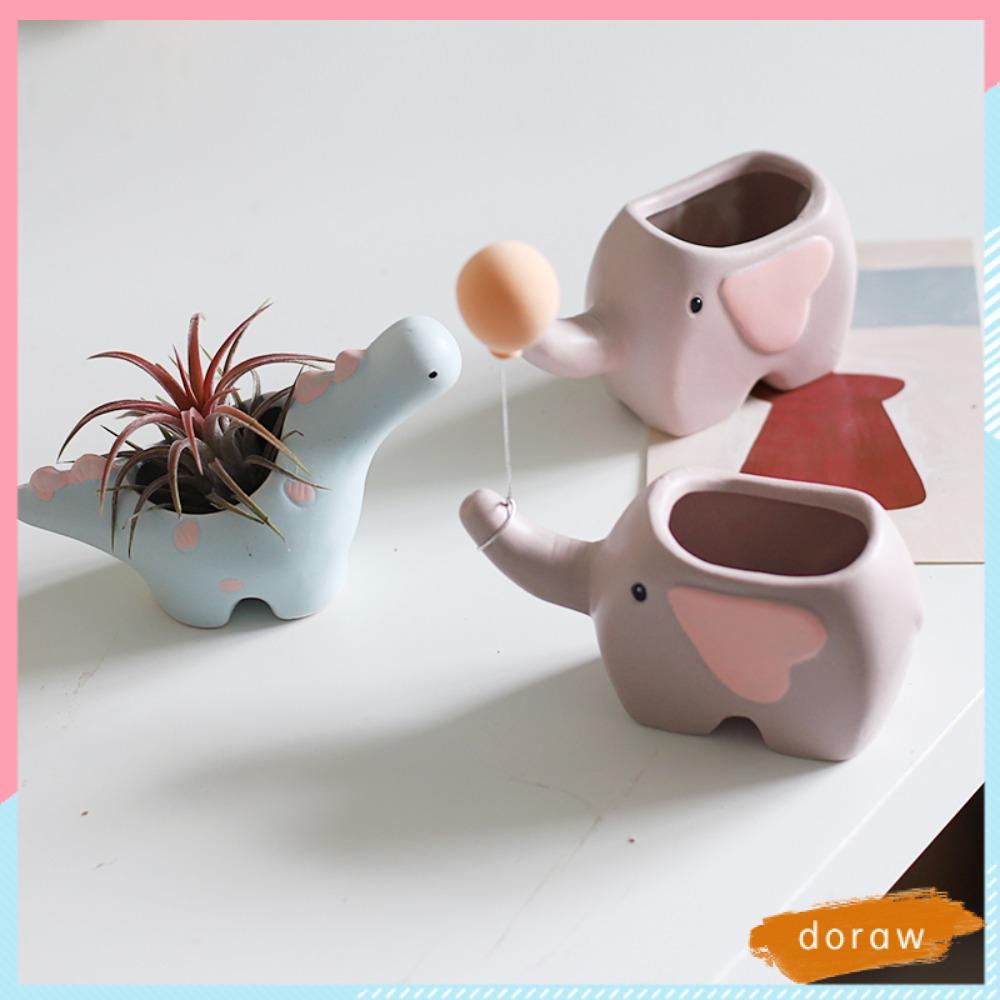 DORAW Chậu Hoa Bằng Sứ Hình Chú Voi Dễ Thương Thiết Kế Độc Đáo Trang Trí Nhà Cửa