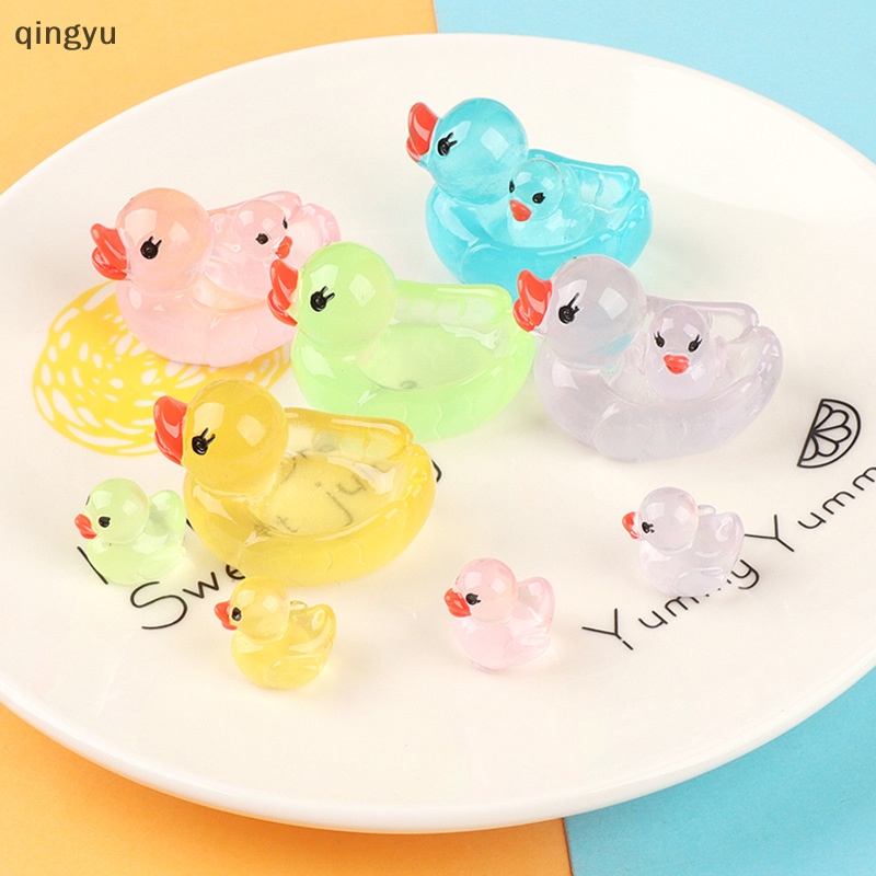 1 Bộ Mô Hình Vịt / Ếch Mini Bằng Nhựa Resin Phát Quang Trang Trí Bảng Điều Khiển Xe Hơi
