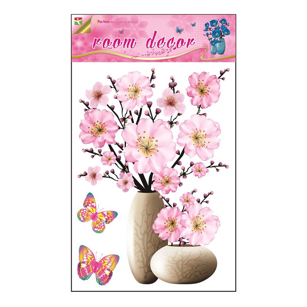 Miếng Dán Tường Hình Lọ Hoa Và Bướm 3D DIY Chống Nước Có Thể Tháo Gỡ Trang Trí Nhà Cửa