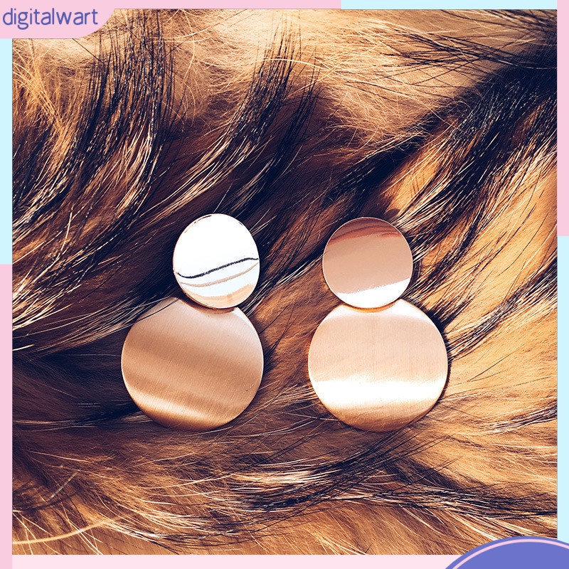 [DG] Bông Tai Thời Trang Và Cá Nhân Hóa. Bông Tai Kim Loại Hình Tròn Màu Vàng Thiết Kế Bất Đối Xứng Độc Đáo