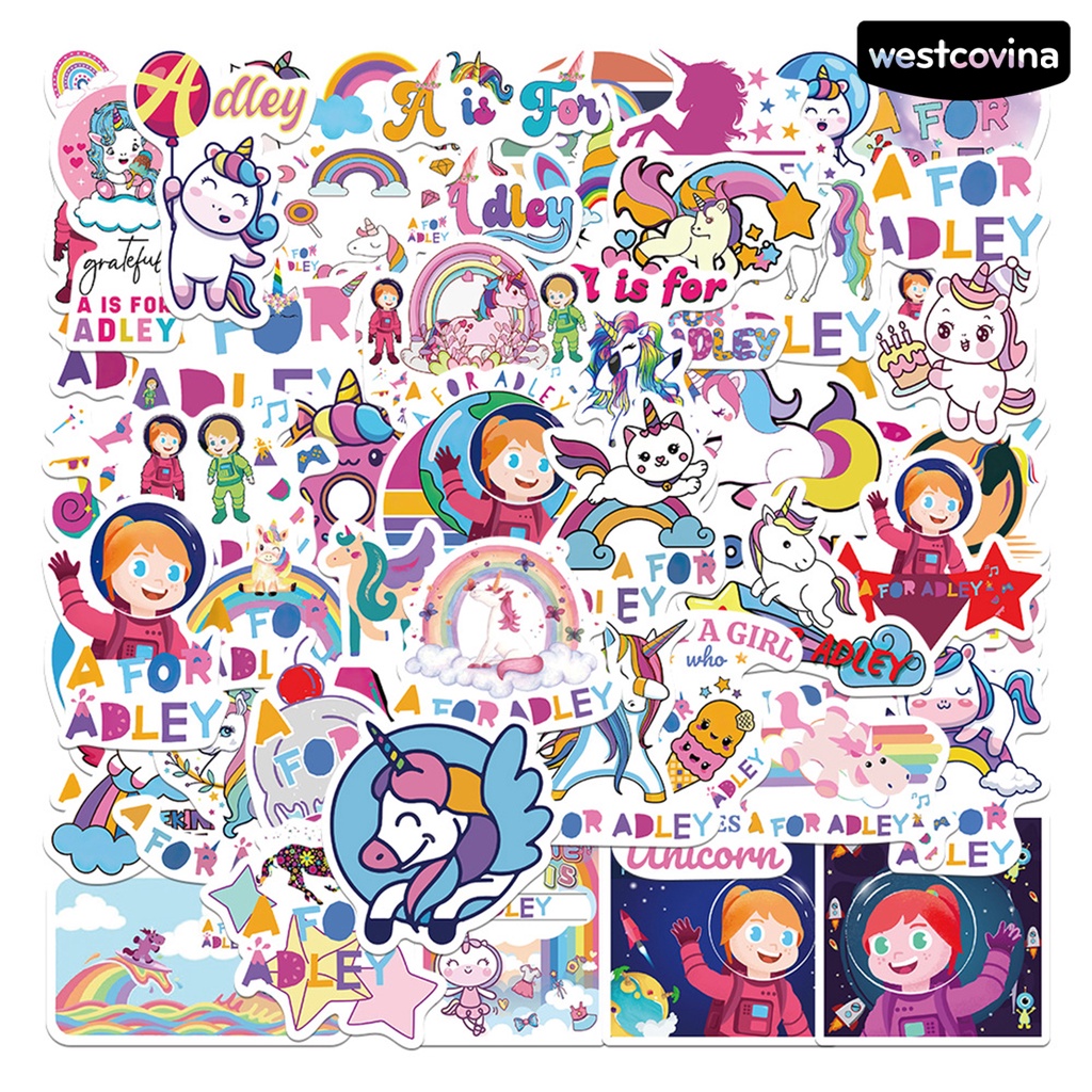 [WSTN]✎Bộ 50 Miếng Dán Hoạt Hình Tự Dính Chống Thấm Nước Không Để Lại Dấu Vết