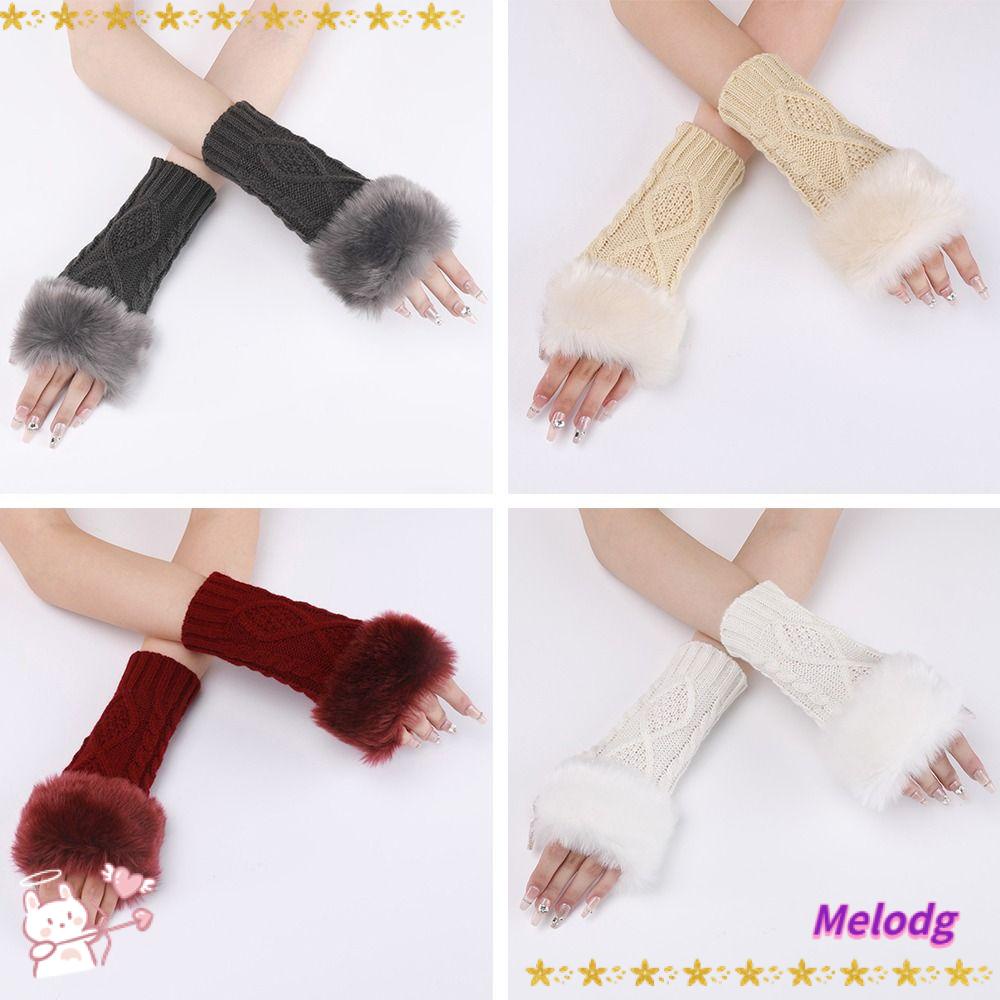 MELODG Găng Tay Len Dài Hở Ngón Giữ Ấm Cho Nữ