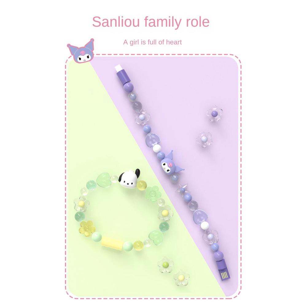 Cáp dữ liệu sáng tạo Cáp sạc vòng tay di động Sanrio Pochacco Kuromi cho Lightning TYPE-C