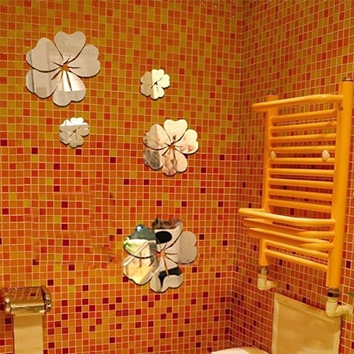 Bộ 5 Miếng Dán Tường Tráng Gương Họa Tiết Hoa 3D Độc Đáo DIY Dùng Trang Trí Nhà Cửa / Văn Phòng