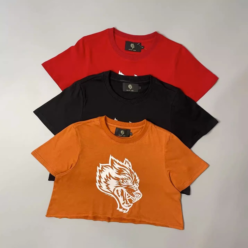 Áo Crop Top Cotton Thoáng Khí Dáng Rộng Hình Đầu Sói Gợi Cảm Cho Nữ Tập Thể Thao