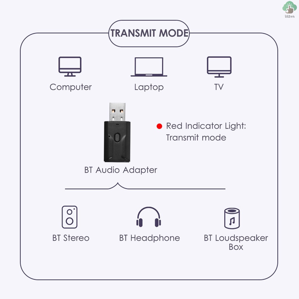Usb BT5.0 Truyền Tín Hiệu Âm Thanh Không Dây Khoảng Cách Thấp Với Cáp Âm Thanh 3.5mm