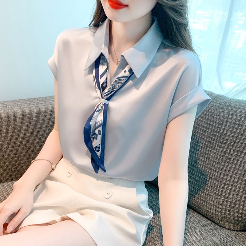 Áo Kiểu Chiffon Ngắn Tay Cao Cấp Thời Trang Mùa Hè Phong Cách Mới Cho Nữ