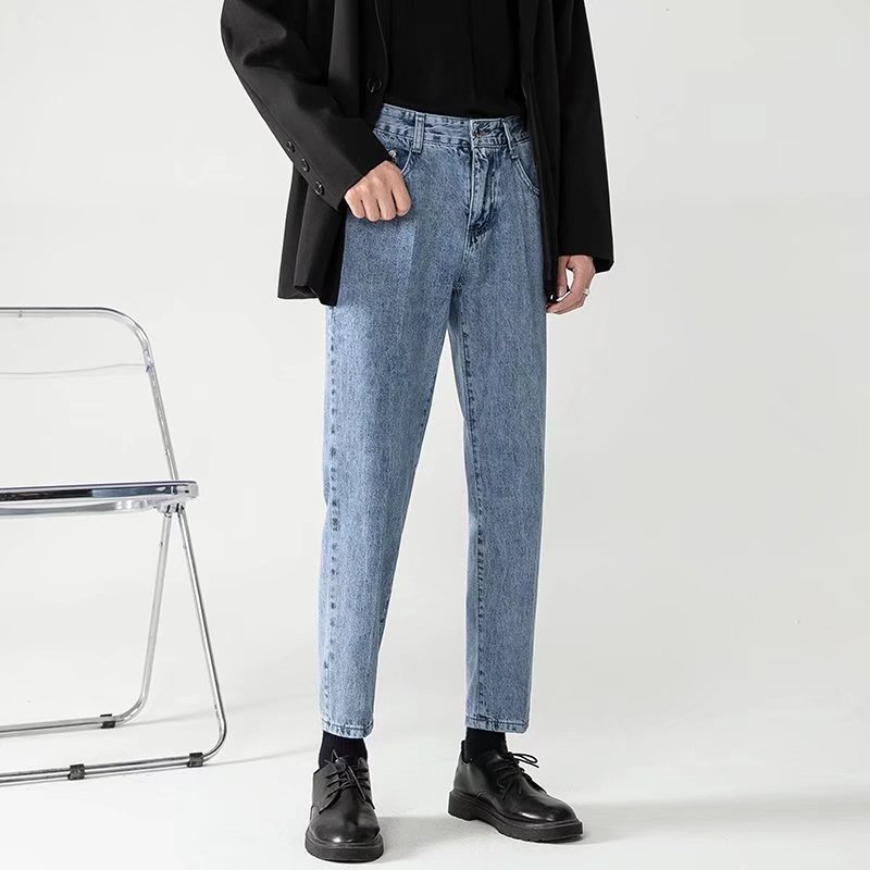 Quần Jean Dài Dáng Rộng Mỏng Màu Trơn Thời Trang Thu Đông Hàn Quốc Đơn Giản Chất Lượng Cao Cho Nam
