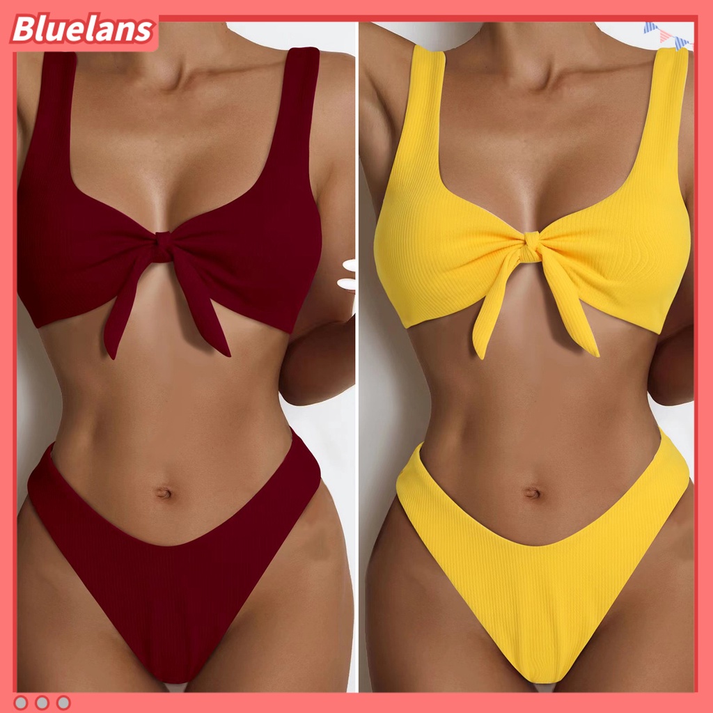 [BLS] Bộ Đồ Bơi Tam Giác Lưng Cao Thắt Nút Phía Trước Màu Trơn Gợi Cảm Cho Nữ