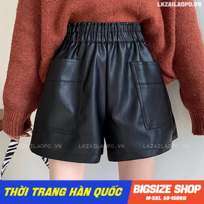 quần short nữ quần đùi Bigsize quần da nữ cạp chun lưng thun chữ a đen mùa thu Phong cách Hàn Quốc Thời Trang cá tính xinh đẹp cho người mập béo nữ