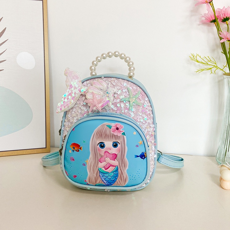 Ba Lô Da PU Đính Sequin Hình Nàng Tiên Cá Dễ Thương Cho Bé Gái