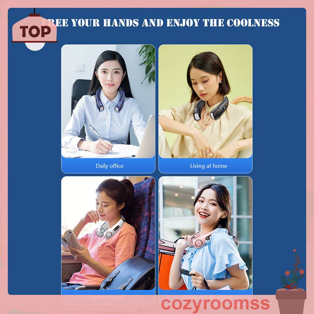 Quạt Điện Làm Mát Đeo Cổ 5 Tốc Độ Rảnh Tay Có Thể Sạc Lại Bằng Cổng USB