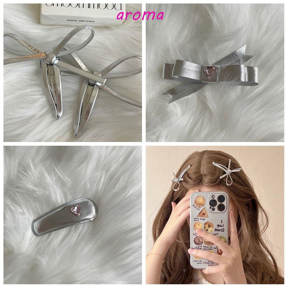 Kẹp Tóc Hình Nơ Bằng Da Pu Màu Bạc Đính Nơ Bằng Hợp Kim Phong Cách Lolita Dành Cho Bạn Nữ