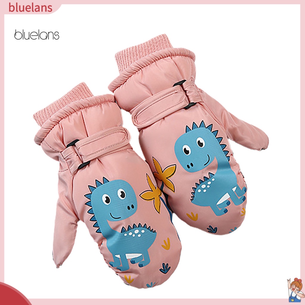 Găng Tay Đạp Xe Mềm Mại Ấm Áp Chống Gió In Họa Tiết Khủng Long Hoạt Hình Cho Bé