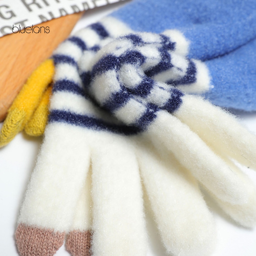 1 Đôi Găng Tay Lông Nhung Ấm Áp Co Giãn Thoải Mái Màu Sắc Tương Phản Thời Trang Mùa Đông Dành Cho Nữ