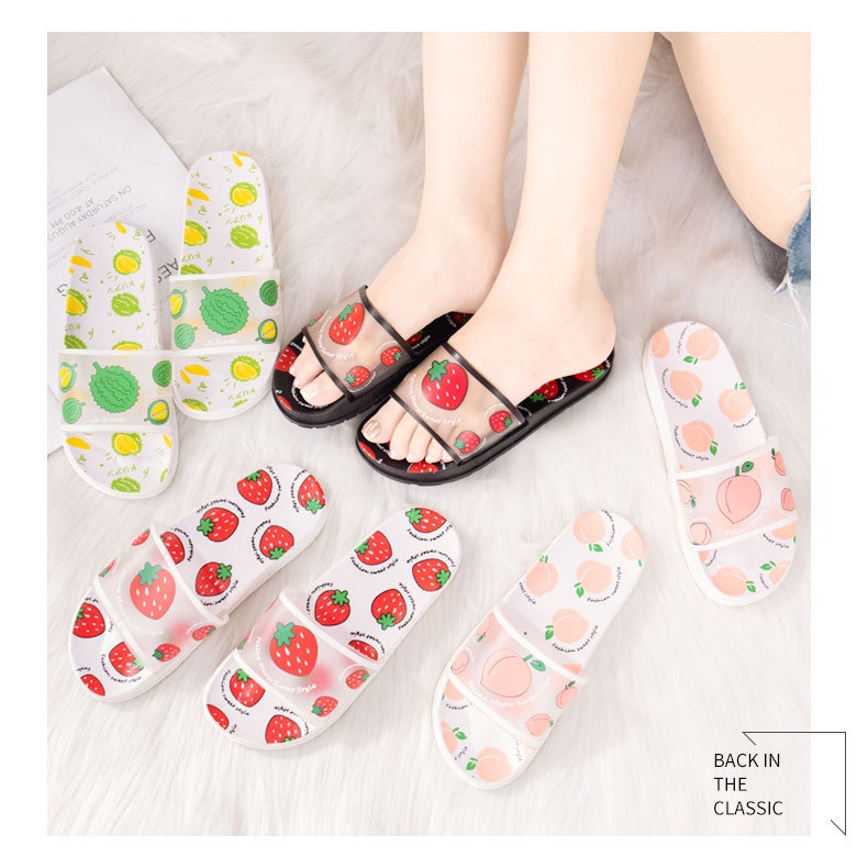 Dép Đi Trong Nhà Đế Mềm Chống Trượt Họa Tiết Dâu Tây Thời Trang Mùa Hè
