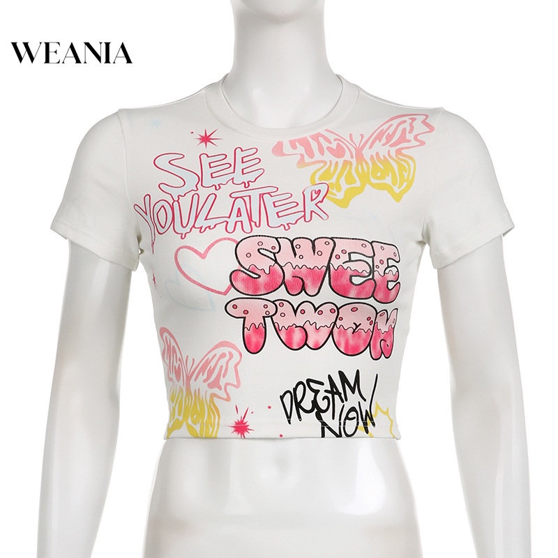 Áo Thun Cotton Tay Ngắn Dáng Rộng In Họa Tiết Graffiti Cá Tính Cho Nữ