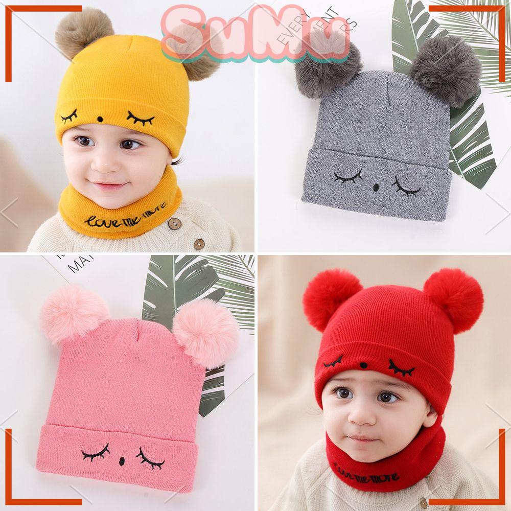 SUMU Mũ Len Trùm Tai Họa Tiết Hoạt Hình Dễ Thương Cho Bé