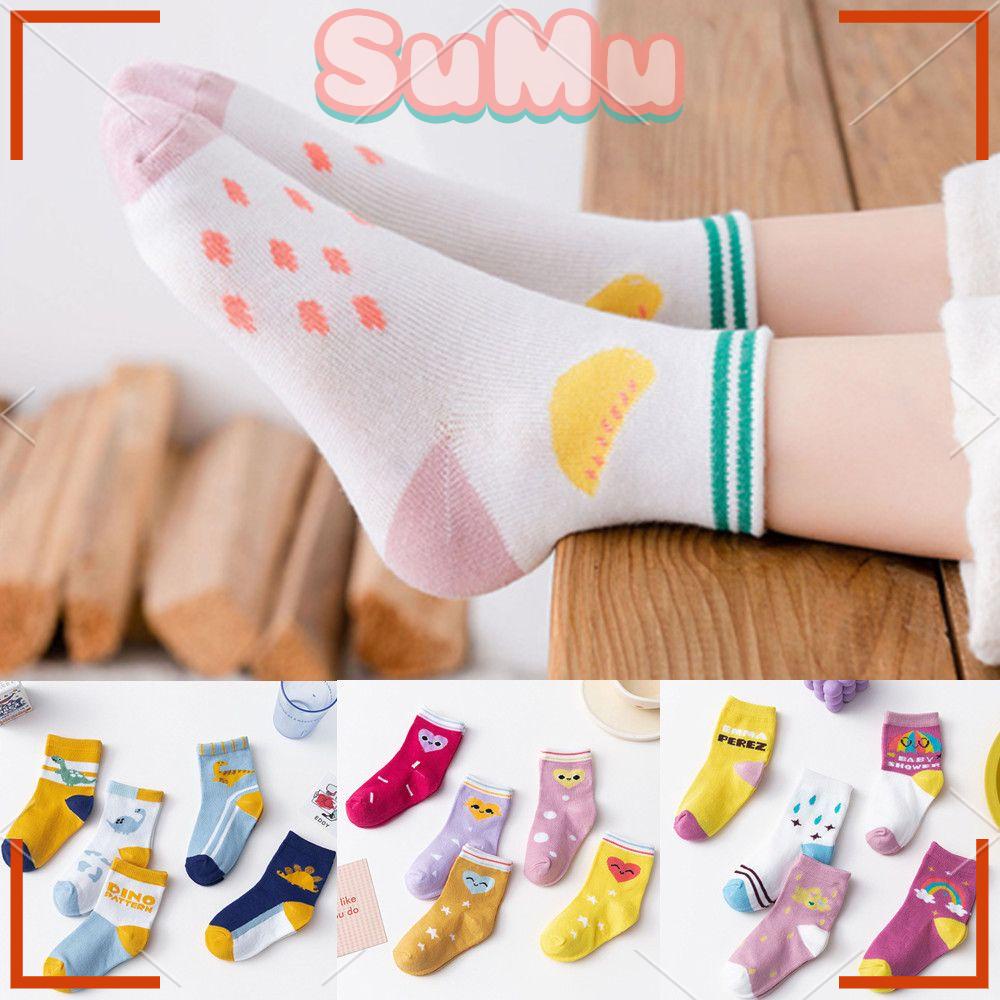 SUMU Set 5 Đôi Vớ Cotton Mềm Mại Thoáng Khí In Họa Tiết Hoạt Hình Đáng Yêu Cho Bé
