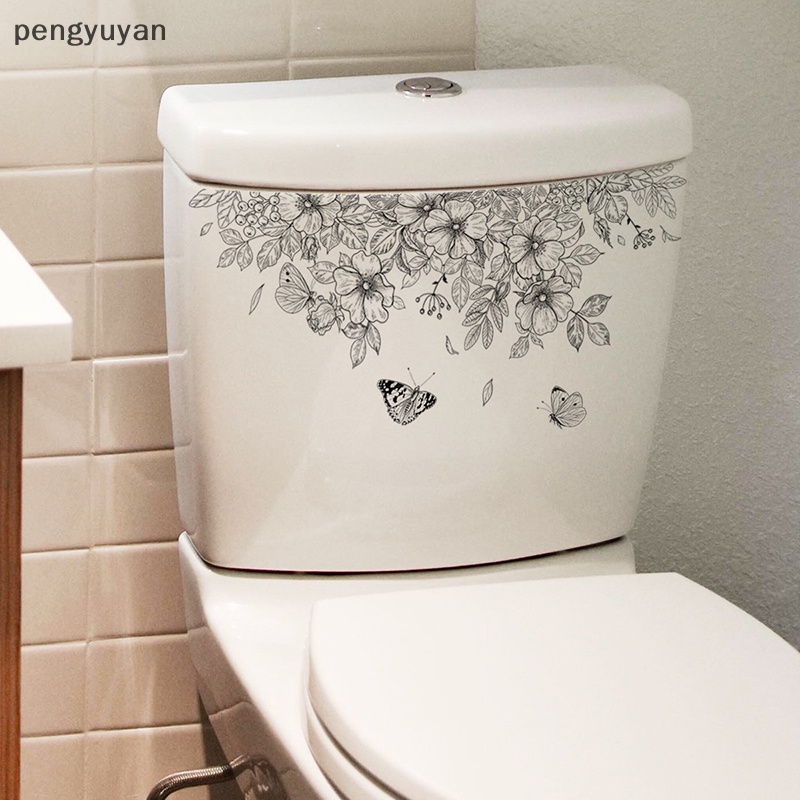 [pengyuyan] Nhãn Dán Tường Tự Dính Trang Trí Nhà Tắm / Toilet Họa Tiết Hoa Bướm Trơn