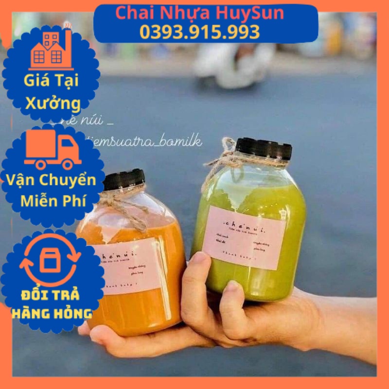 50 Chai Nhựa 500ml Tròn Lùn Miệng Rộng Nắp Fi38. Chai Đã Kèm Nắp. Nhựa HuySun