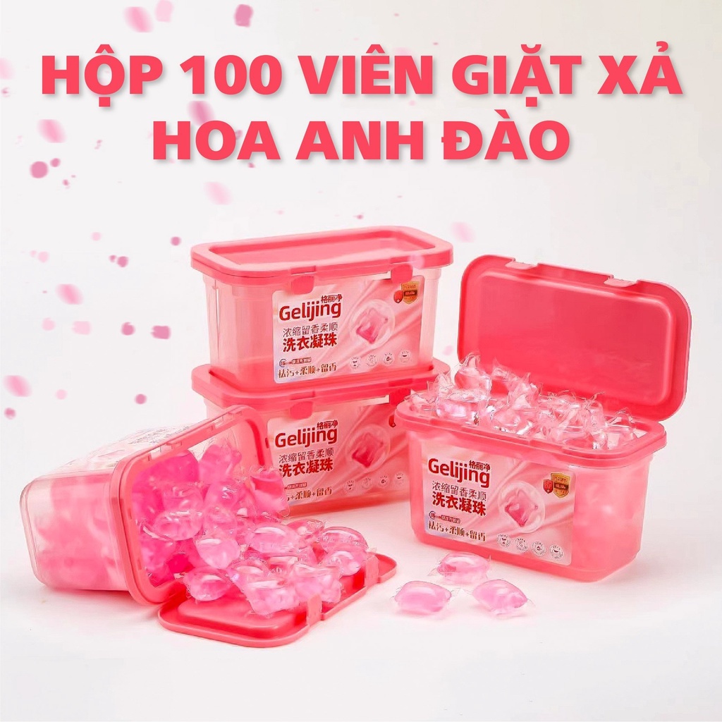 Hộp 100 viên giặt xả 4 trong 1 siêu sạch siêu thơm Hương Anh Đào - Kháng Khuẩn Hiệu Quả